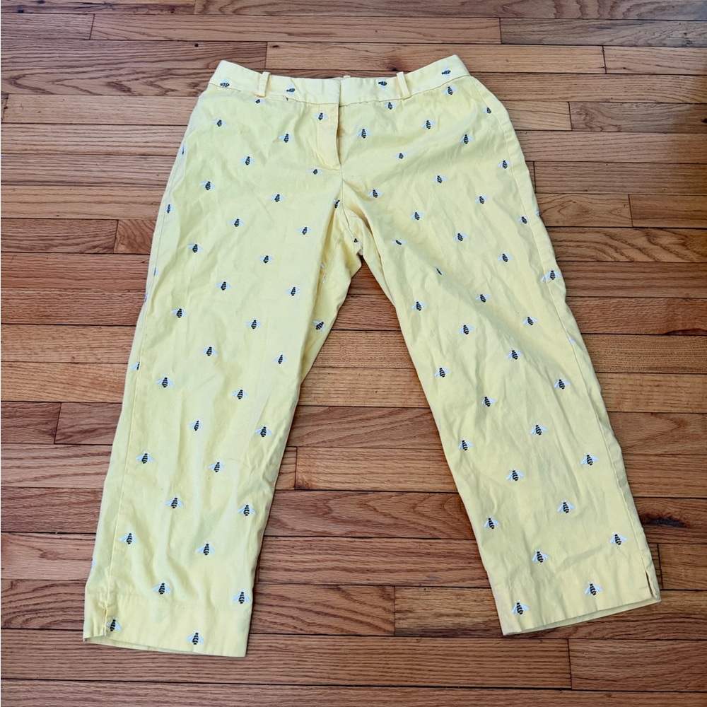 Talbots Embroidered Bee Curvy Cotton crop pants Yellow vibrant Colorful 10